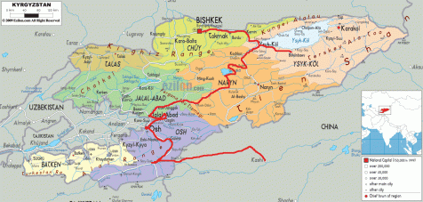 Kyrgystan map route
